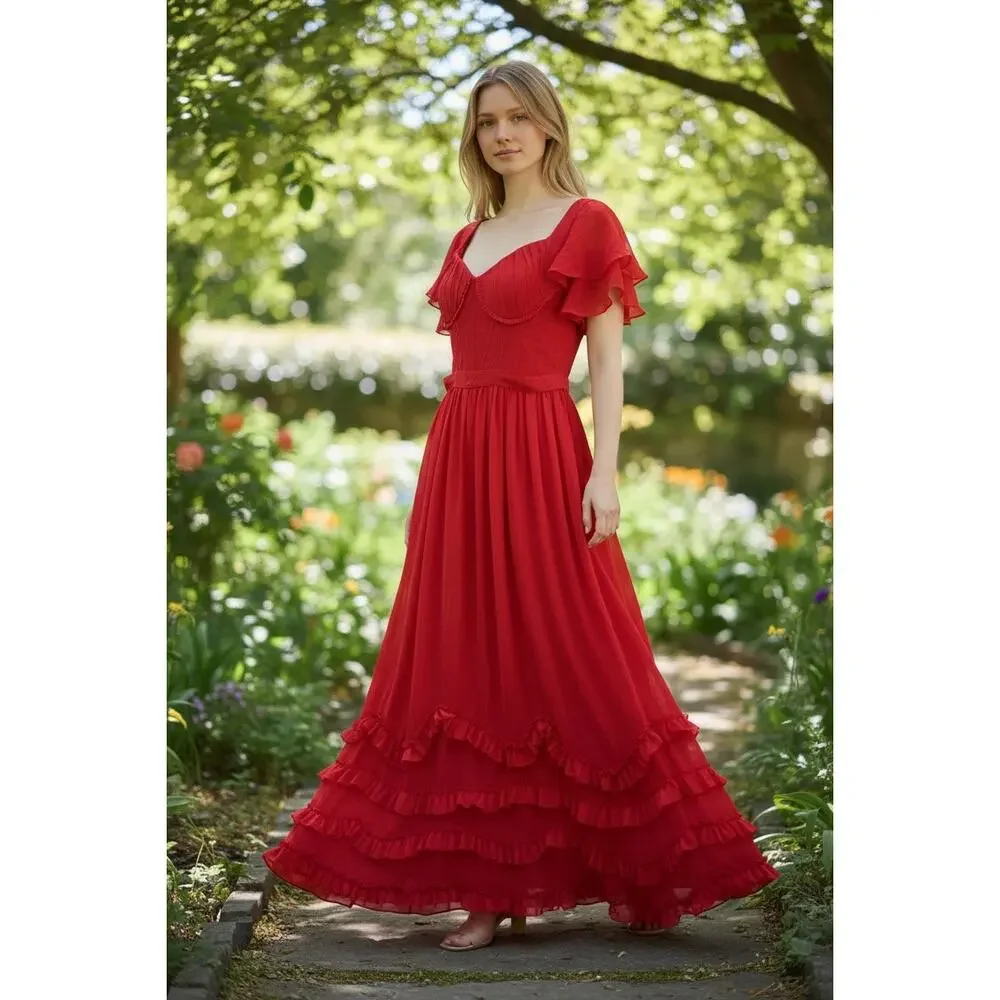 Long Red Dress Bridgerton Inspired Size 12 NWT - Picture 8 of 8
